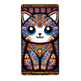 Schattigee kat met traditionele patrooncharme etiket