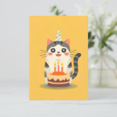 Schattigee kat met verjaardagstaart kaart (Staand voorkant)