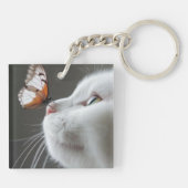 Schattigee kat met vlinder sleutelhanger (Achterkant)