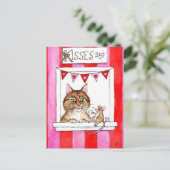 Schattigee kat, muis, kussen stand Valentijnse bri Feestdagenkaart (Staand voorkant)