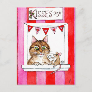 Schattigee kat, muis, kussen stand Valentijnse bri Feestdagenkaart