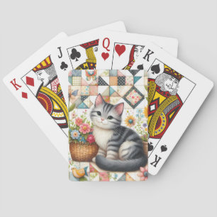 Schattigee kat op bloemenquilt Cottagecore Art Pokerkaarten
