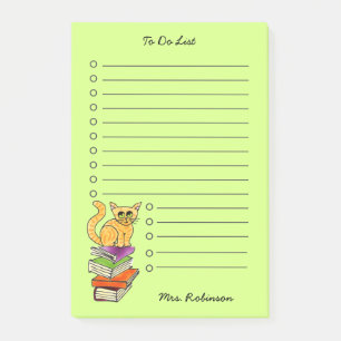 Schattigee kat op boeken leraar om te doen lijst g post-it® notes