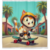Schattigee kat op een skateboard douchegordijn (Voorkant)