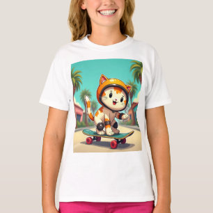 Schattigee kat op een skateboard t-shirt