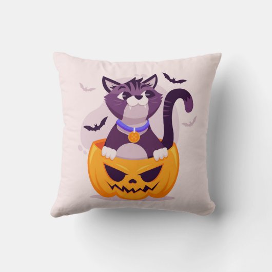 Schattigee kat op Spooky pompoen en Halloween vlee Kussen (Achterkant)