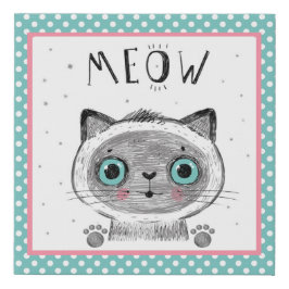 Schattigee kat, polka stippen, poten, MEOW Imitatie Canvas Print