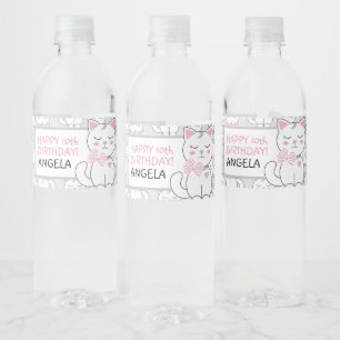 Schattigee kat verjaardagsfeestje waterfles label waterfles etiket