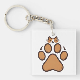 Schattigee kat verstopt zich in pootafdruk - Illus Sleutelhanger