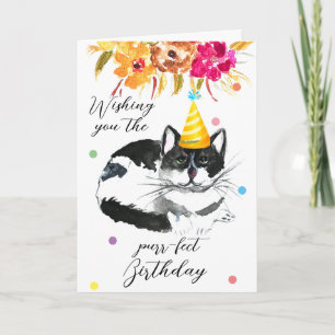Schattigee Kat Waterverf Bloemen Grappig Bloem Hum Kaart