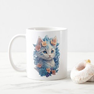 Schattigee Kat Waterverf Schilderen met Floral Spl Koffiemok