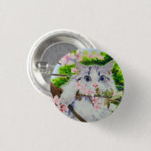Schattigee kat waterverf schilderij ronde button 3,2 cm (Voorkant /achterkant)