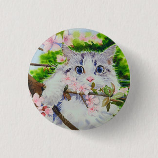Schattigee kat waterverf schilderij ronde button 3,2 cm