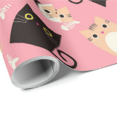 Schattigee kat wrapping papier roze (Rol Hoek)