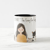 Schattigee katachtigen Crazy Cat Lady met naam Tweekleurige Koffiemok (Center)