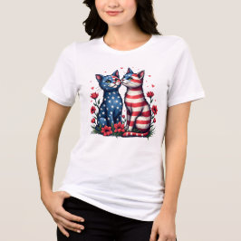 Schattigee katten Amerikaanse vlag en bloemen patr Tri-Blend Shirt