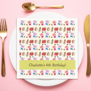 Schattigee katten en Cadeaus   Gele Kids Verjaarda Servet