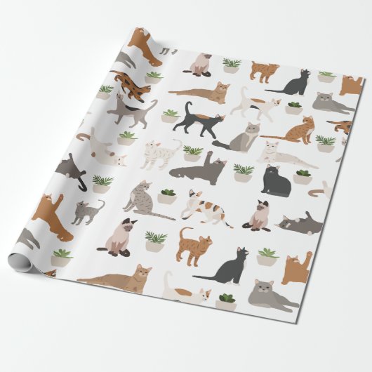 Schattigee katten en Planten Cadeaupapier (Uitgerold)