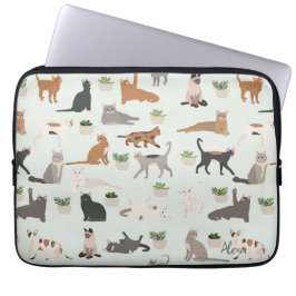Schattigee katten en Planten Laptop Sleeve