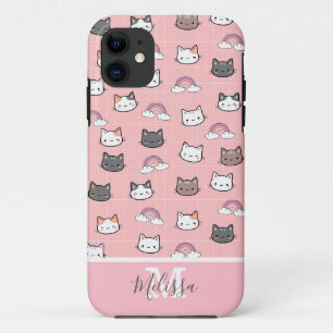 Schattigee katten en regenboogmonogram iPhone 11 hoesje