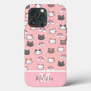 Schattigee katten en regenboogmonogram iPhone 13 pro hoesje