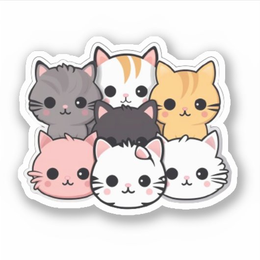 Schattigee Katten Kawaii Huisdier Sticker (Voorkant)