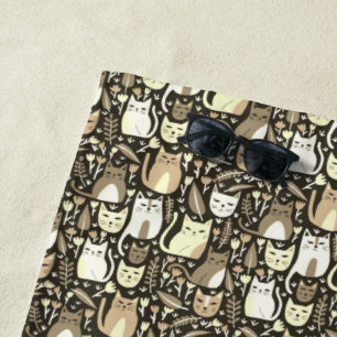 Schattigee Katten Kittens Botanische Bloemen Neutr Strandlaken