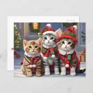 Schattigee katten met kerstmutsen briefkaart