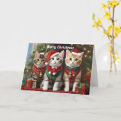 Schattigee Katten met Santa Hats Whimsical Kaart (Gele Bloem)
