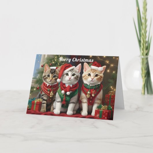 Schattigee Katten met Santa Hats Whimsical Kaart (Voorkant)