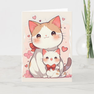 Schattigee katten moeder en kind anime feestdagen kaart