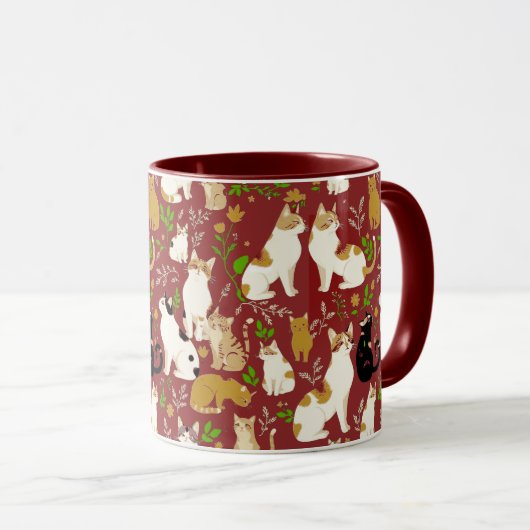 Schattigee katten op een Bourgondische achtergrond Mok (Voorkant rechts)