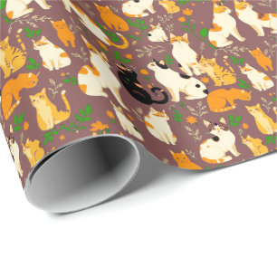 Schattigee katten op een koffiebruine achtergrond cadeaupapier