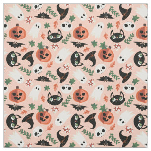 Schattigee Katten & Pompoenen Blush Zwart Hallowee Stof