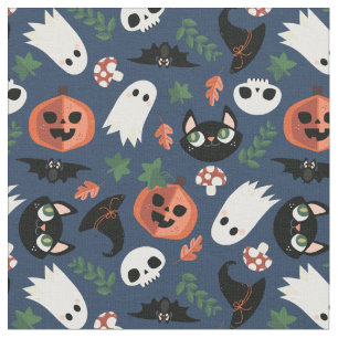 Schattigee Katten & Pompoenen Navy Blue Halloween Stof