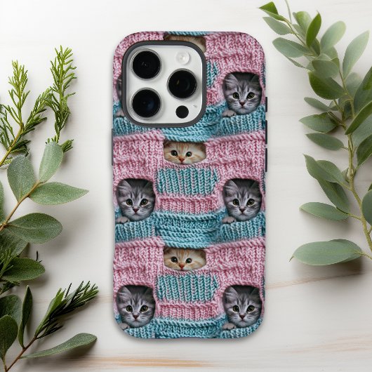 Schattigee Katten Roze Blauw Breien Girly Case-Mate iPhone Case