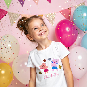 Schattigee Katten Roze Kinderen Verjaardagsnaam T-shirt