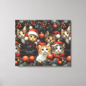 Schattigee katten vieren vakantie met kerstboom canvas afdruk (Voorkant)