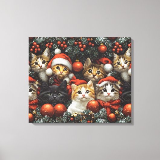Schattigee katten vieren vakantie met kerstboom canvas afdruk (Voorkant)