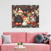 Schattigee katten vieren vakantie met kerstboom canvas afdruk (Insitu (Woonkamer))