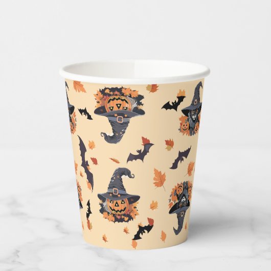 Schattigee Katten Vleermuizen & Pompoenen Hallowee Papieren Bekers (Links)