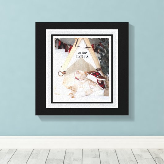 Schattigee Katten Vrolijk Kerstdoek Canvas Afdruk (Insitu (Houten vloer))