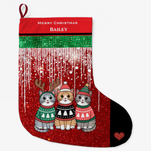 Schattigee Katten Vrolijk Kerstfeest Gepersonalise Grote Kerstsok