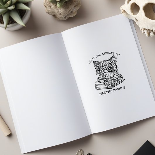 Schattigee  Kattenbibliotheek Boekplaat Rubberstempel
