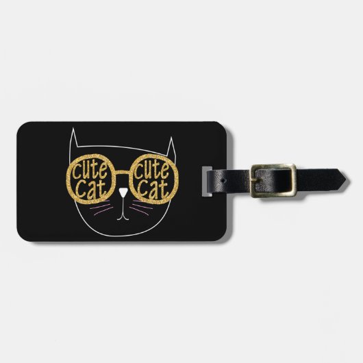 Schattigee Kattenbril Graphic Gold Glitter Kat Gez Bagagelabel (Voorkant horizontaal)