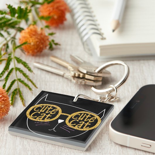 Schattigee Kattenbril Graphic Gold Glitter Kat Gez Sleutelhanger