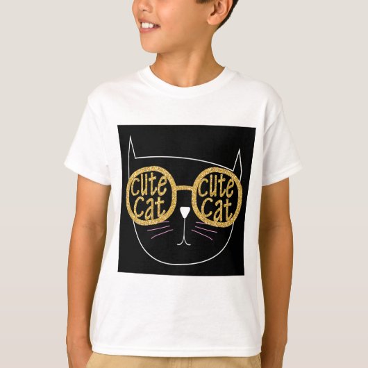 Schattigee Kattenbril Graphic Gold Glitter Kat Gez T-shirt (Voorkant)
