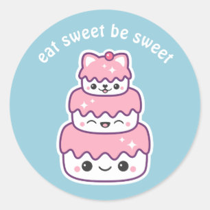 Schattigee kattencake ronde sticker