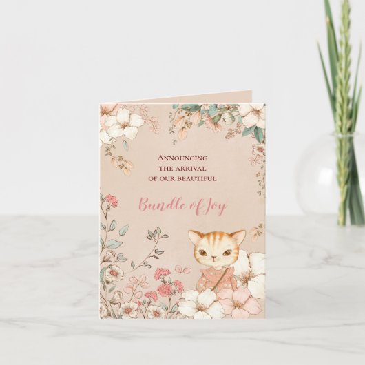  Schattigee Kattenfoto Bloemen Meisje Geboorte Aankondiging (Voorkant)