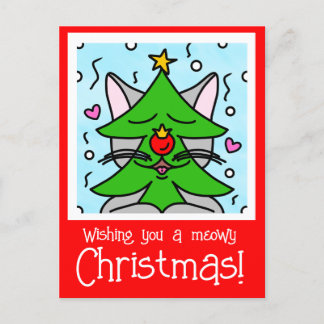 Schattigee Kattengezicht Kerstboom Feestdagenkaart